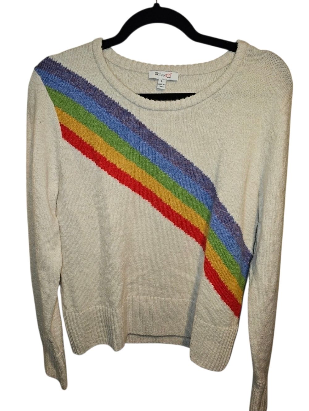 SkinnyGirl Sz. Large White/rainbow Sweater - Picture 3 of 6